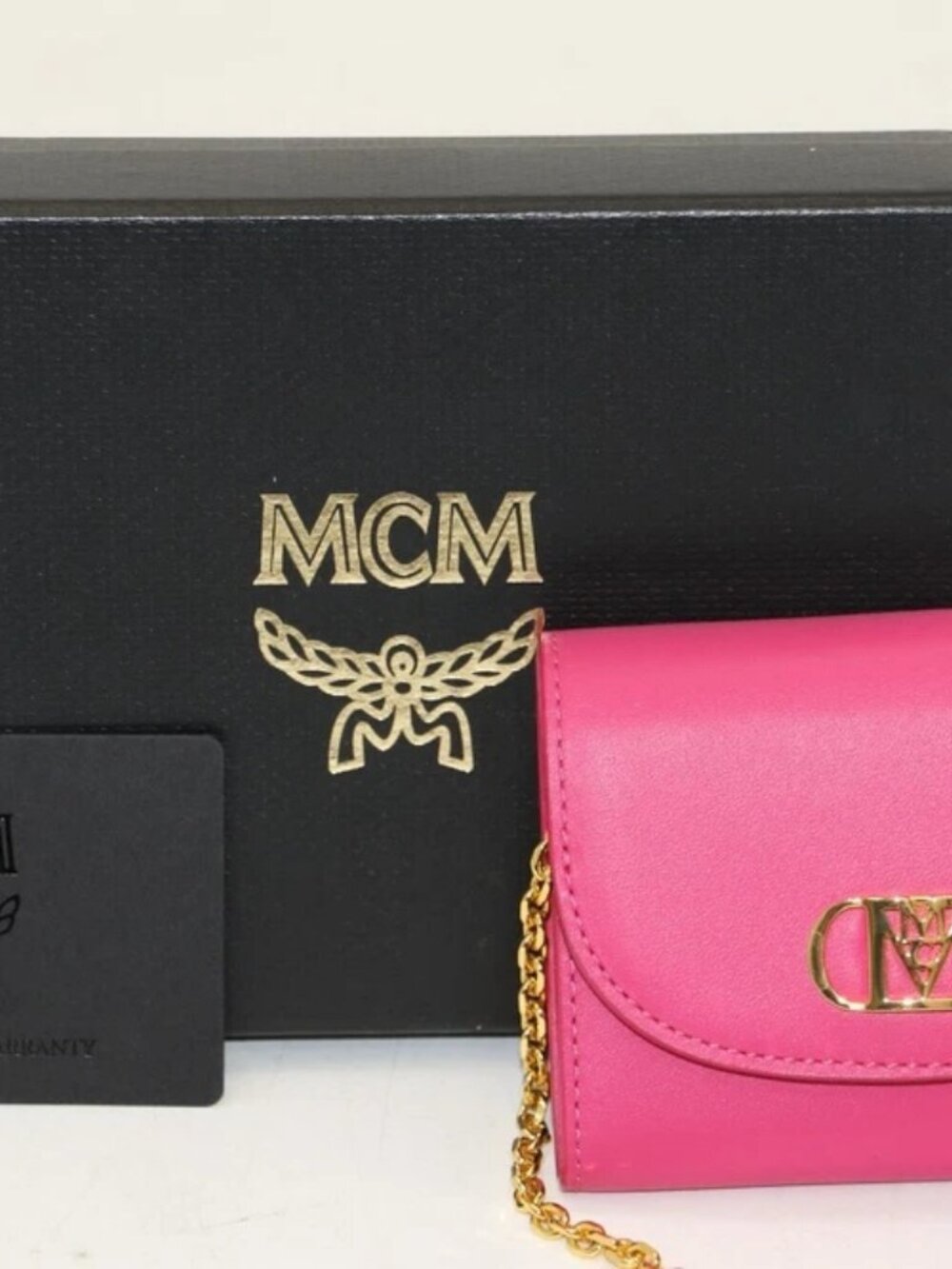 MCM Mini Mode Travia Trifold Chain Wallet - Pink